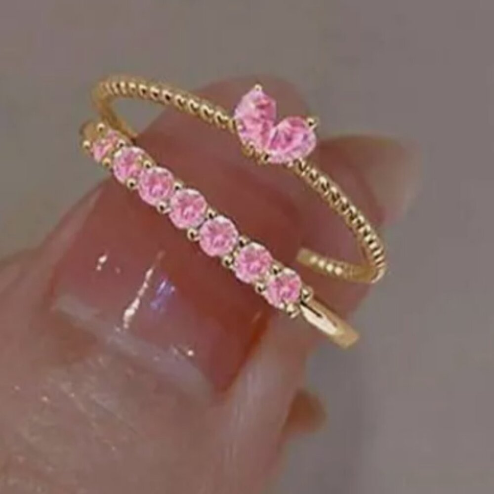 Hot Heart Ring Light Luxury Ring ins Wind Open Heart Inlaid Diamond Joint Ring